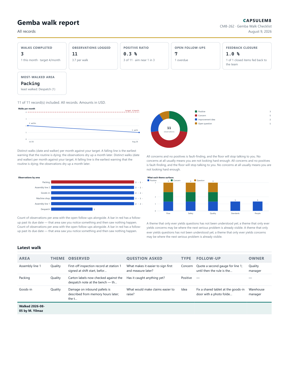 First page of the Gemba walk report PDF