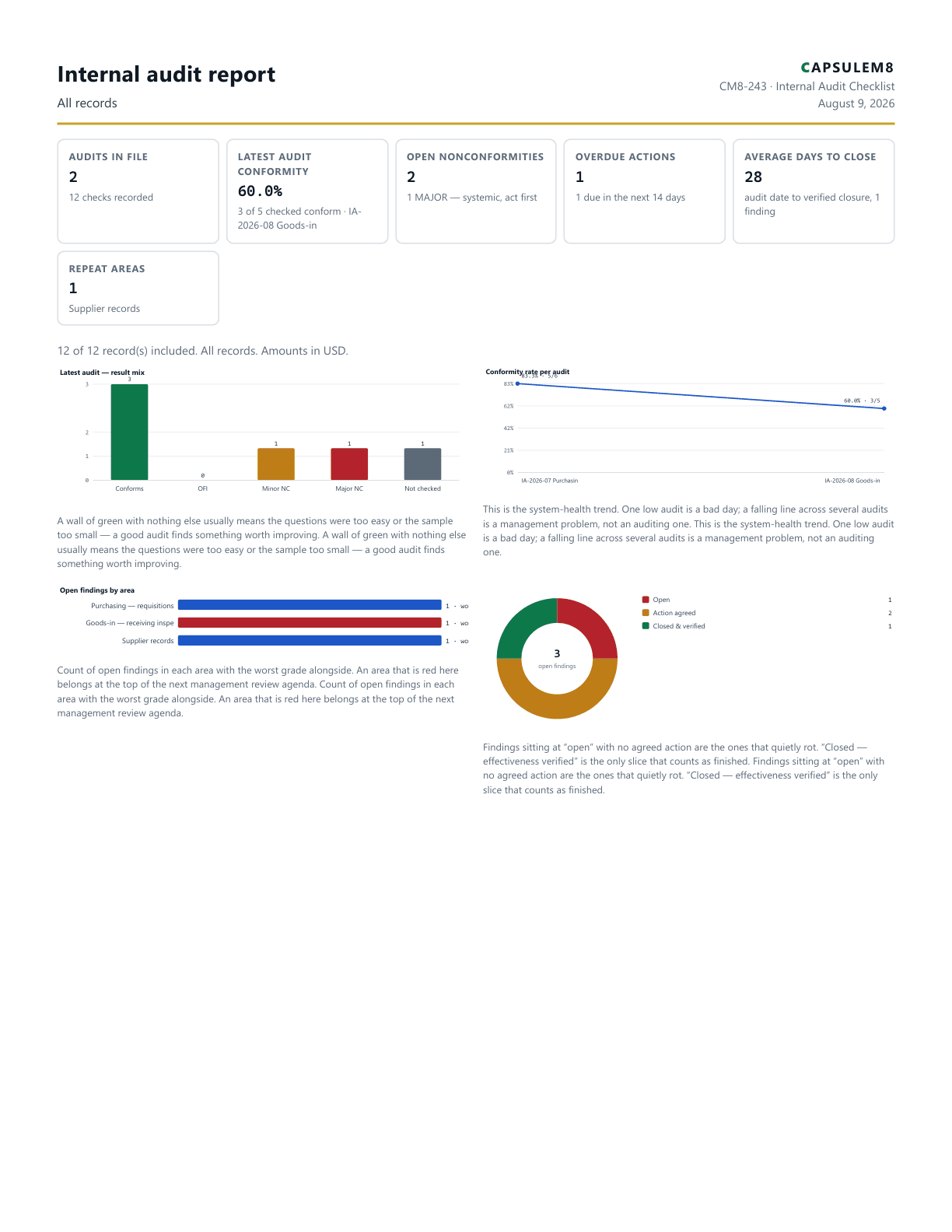 First page of the Internal audit report PDF