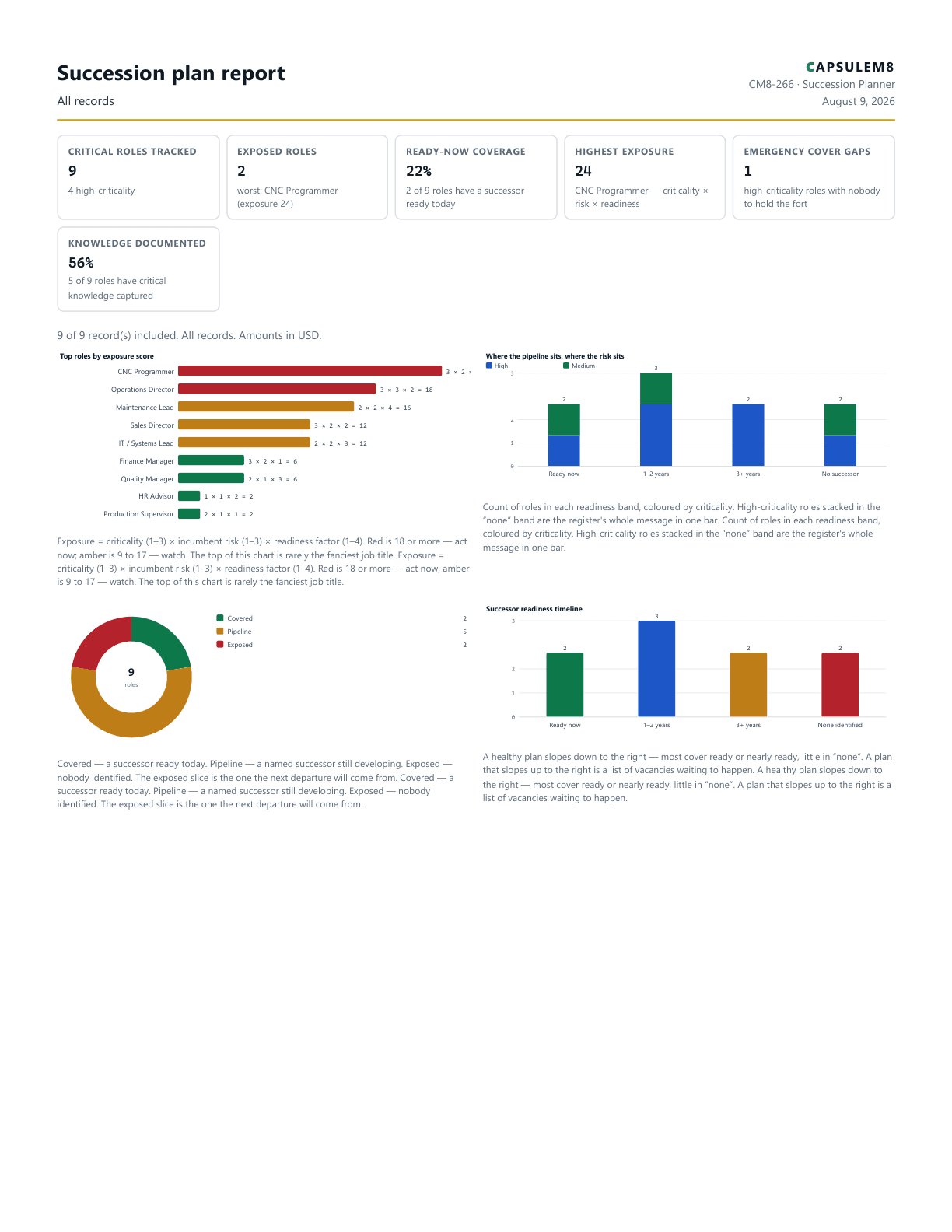 First page of the Succession plan report PDF
