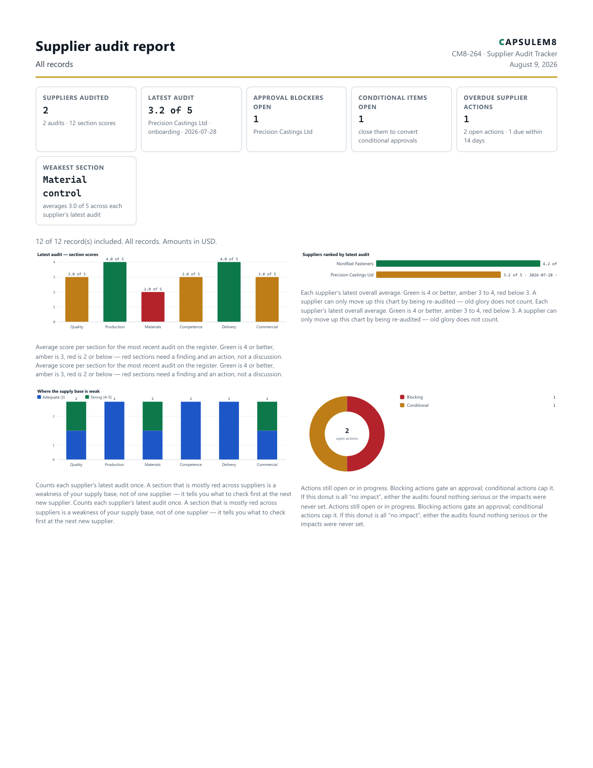 First page of the Supplier audit report PDF